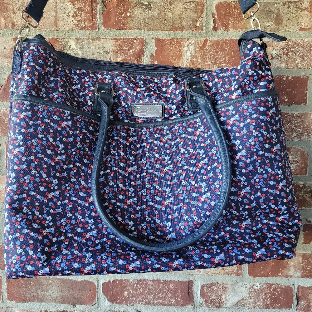 Jessica Simpson Large Travel Laptop Tote Bag Blue Mini Floral Motif  16 x 20 x 6 - Picture 2 of 16